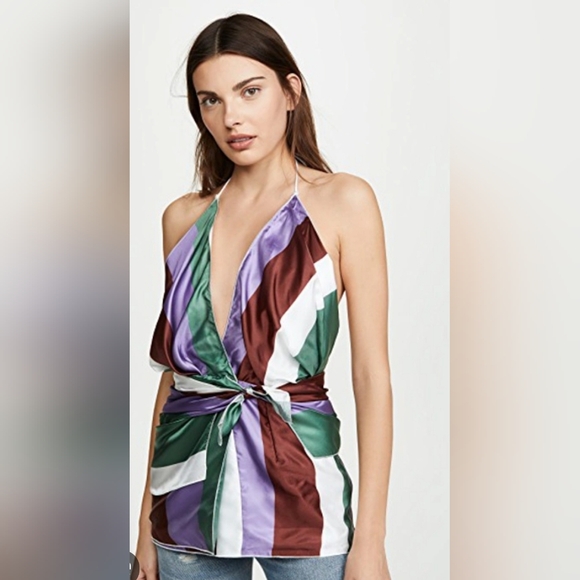 NWT Jacquemus Purple and Green Striped Benaco Halter Top Size 34